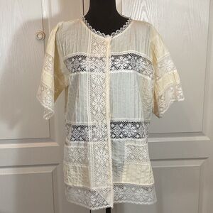 Vintage Elegant Cream Lace Patchwork Kimono Top